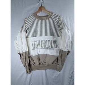Quitman USA Pullover L Tan Vintage New Orleans French Quarter Striped Sweatshirt